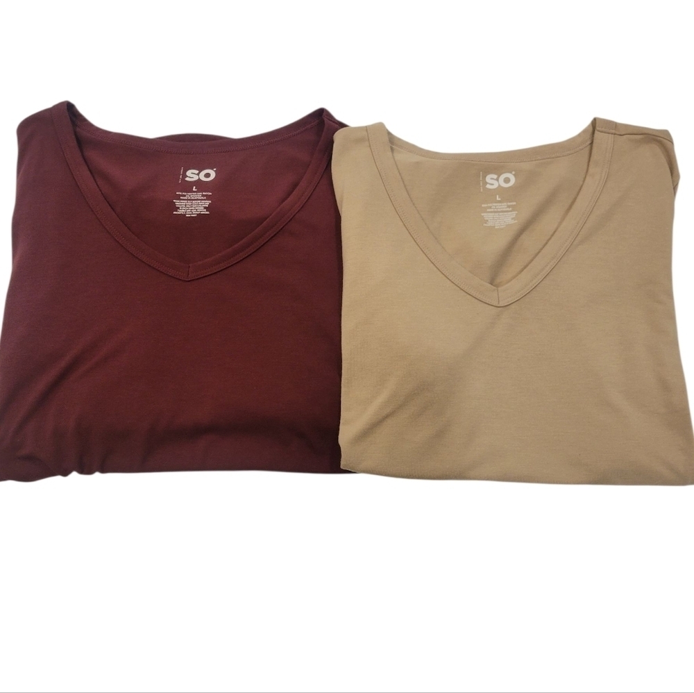 V-Neck T-Shirts in Burgundy and Beige - Picture 1 of 3